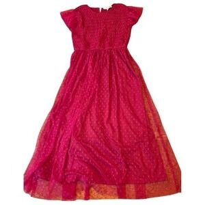 NWT Mine S Red Swiss Dot Tulle Maxi Dress Smocked Flutter Sleeve Cottagecore